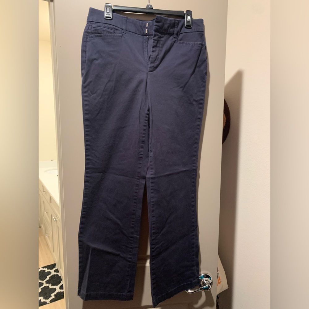 JM collection navy blue work pants.  Flare at the bottom.